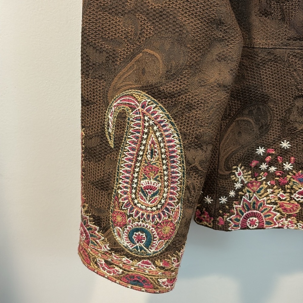 Coldwater Creek Boho Embroidered Paisley Floral Blazer Size 8 - Picture 4 of 12